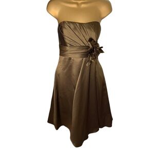 Y2K Alexia Designs Strapless Cocktail Dress Rosette Detail Satin Kiwi Green 10